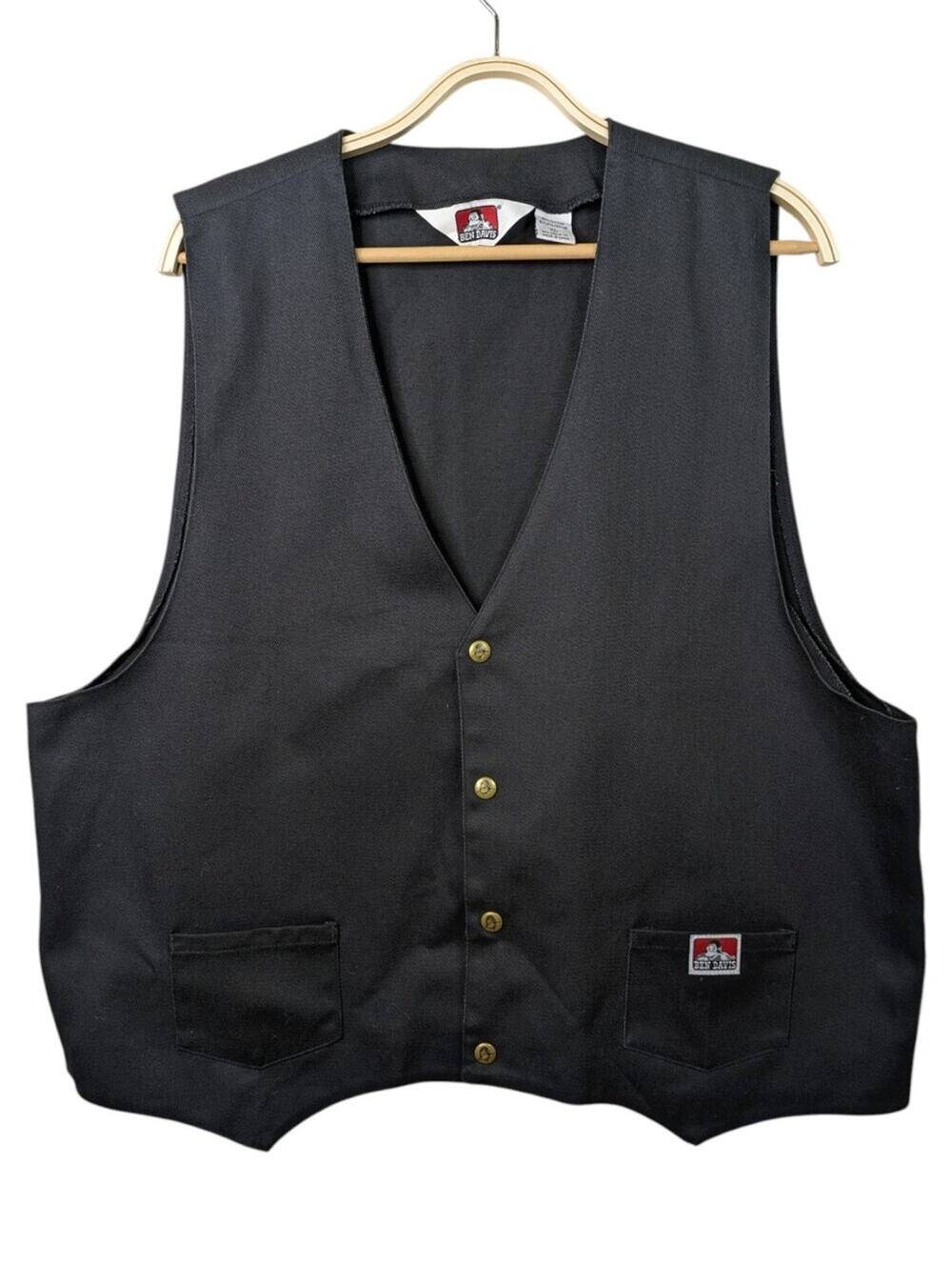Ben Davis Cotton Twill Vest XL Black Snap Button Workwear Biker Grunge